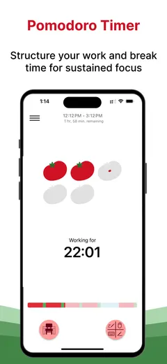 Image of the app, showing a pomodoro timer