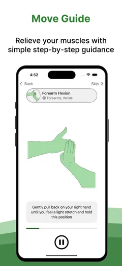 Image of the app, showing an illustrated movement with read aloud directions
